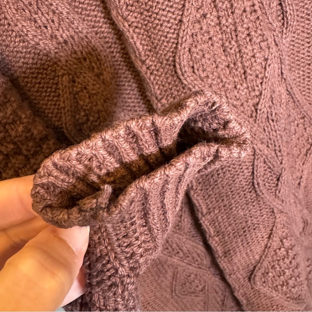 Vintage roll neck cable knit sweater 100% cotton brown Erik Stewart Small - Picture 7 of 11
